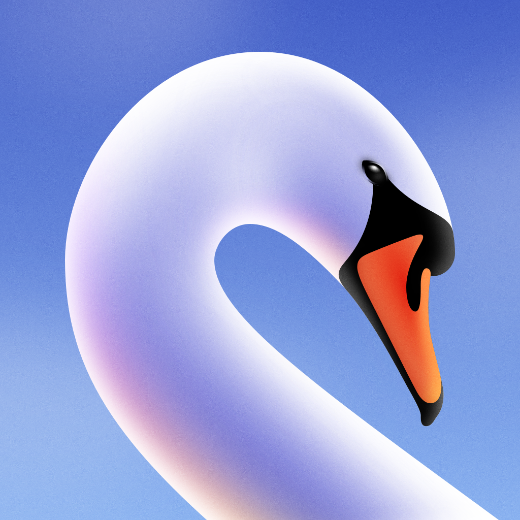Nysa app icon, a white swan with a bright orange beak on blue